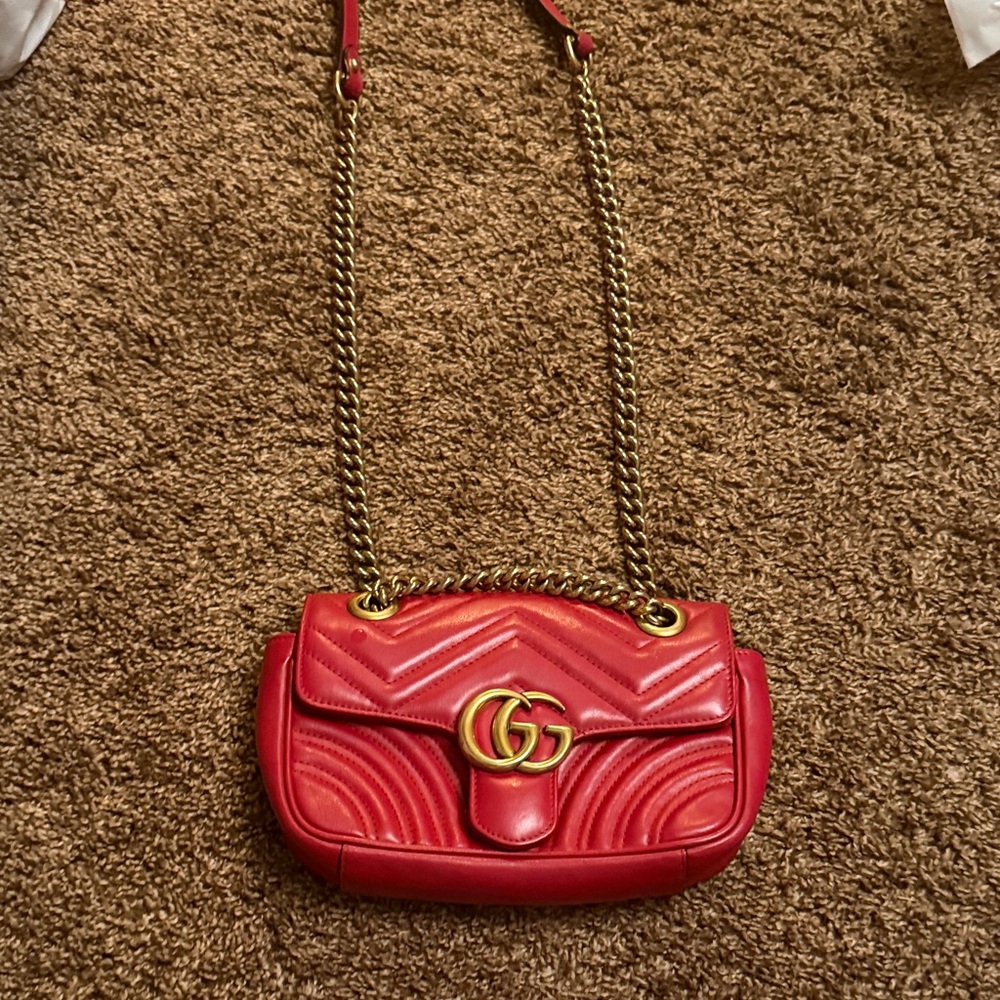Gucci Red GG Marmont Chevron Small Crossbody